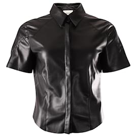 Nanushka-Camisa de colarinho oculto Nanushka em couro vegano preto-Preto