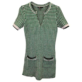 Maje-Maje Roxanne Houndstooth Jumper Dress In Green Cotton-Green