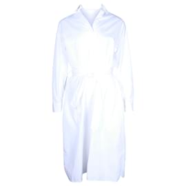 Hermès-Hermes Belted Shirt Dress in White Cotton-White