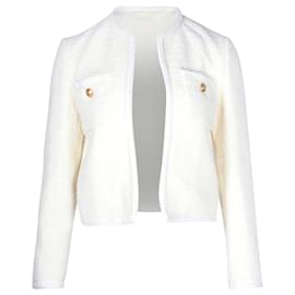 Céline-Celine Open-Front Boucle Cropped Jacket in Cream Wool-White,Cream