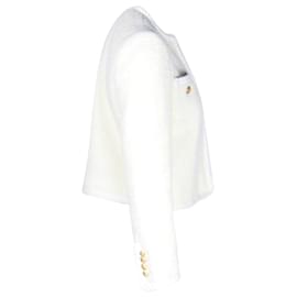 Céline-Celine Open-Front Boucle Cropped Jacket in Cream Wool-White,Cream