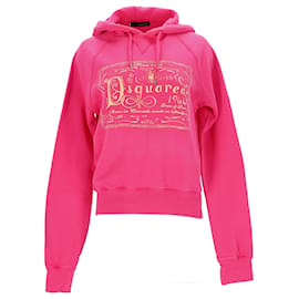Dsquared2-Dsquared2 Logo Print Hoodie in Pink Cotton-Pink