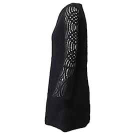 Maje-Maje Cutout Lace Mini Dress in Black Cotton-Black