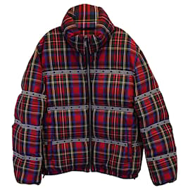 Versace-Versace Tartan Quilted Down Coat in Red Polyamide-Red