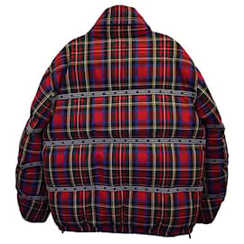 Versace-Versace Tartan Quilted Down Coat in Red Polyamide-Red