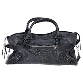 Balenciaga-Balenciaga Neo Cagole City Brogues Tote Bag in Black Lambskin Leather-Black
