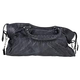 Balenciaga-Balenciaga Neo Cagole City Brogues Tote Bag in Black Lambskin Leather-Black