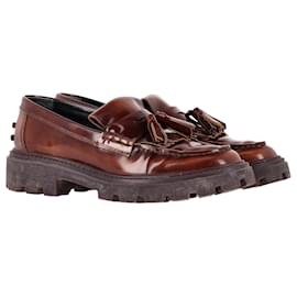 Tod's-Tod's Joey Chunky Sole Tassel Loafers in Brown Leather-Brown