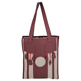 Hermès-Hermes Petit H Dream Catcher Tote Bag in Red Leather and Beige Canvas-Beige