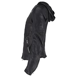 Dolce & Gabbana-Chaqueta con capucha Dolce & Gabbana en cuero negro-Negro