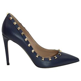 Escarpins à bout pointu Rockstud Valentino Garavani en cuir bleu marine Bleu Bleu Marine