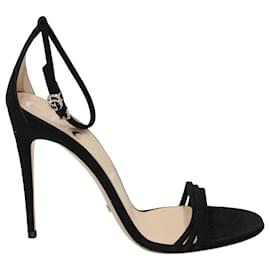 Gucci-Sandálias Gucci com tira no tornozelo enfeitadas com cristais em camurça preta-Preto