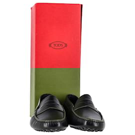 Tod's-Tod’s For Ferrari Gommino Driving Loafers in Black Leather-Black