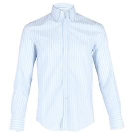 Brunello Cucinelli-Brunello Cucinelli gestreiftes Button-Up-Hemd aus blauer Baumwolle-Blau