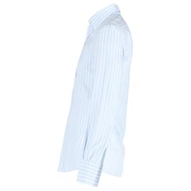 Brunello Cucinelli-Brunello Cucinelli Camisa a rayas con botones de algodón azul-Azul