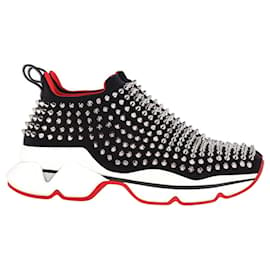 Christian Louboutin-Christian Louboutin Spike Sock Slip-On Platform Sneakers in Black Neoprene -Black
