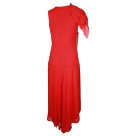 Yohji Yamamoto Maxikleid mit Rüschendetail aus rotem Polyester Rot