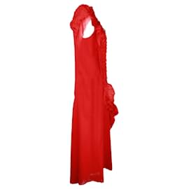 Yohji Yamamoto-Yohji Yamamoto Ruffle Detail Maxi Dress in Red Polyester-Red