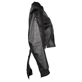 Yohji Yamamoto-Yohji Yamamoto Veste à ourlet asymétrique en cuir noir-Noir