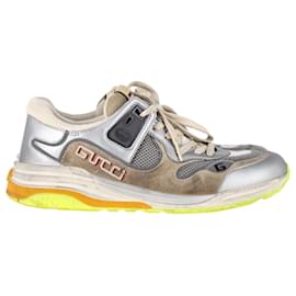 Gucci-Gucci Ultrapace Sneakers in Silver Leather-Silvery,Metallic