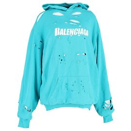 Balenciaga Sweat à capuche superposé doublé en coton turquoise Autre