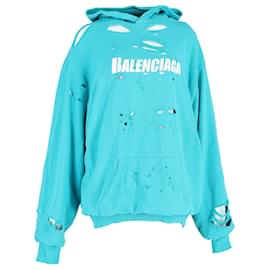 Balenciaga-Balenciaga Sweat à capuche superposé doublé en coton turquoise-Autre