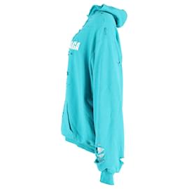 Balenciaga-Balenciaga Double-Layer Destroyed Hoodie in Turquoise Cotton-Other