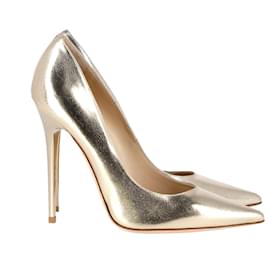 Jimmy Choo-Jimmy Choo Metallic Anouk Pointed Pumps in Gold Leather-Golden