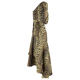 Ganni-Ganni Bijou Vestido cruzado con estampado de leopardo en algodón amarillo-Amarillo