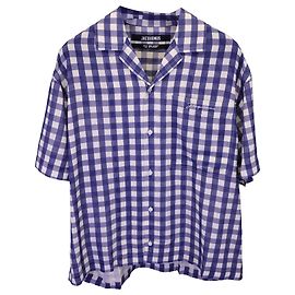 Jacquemus – Gingham-Kurzarmhemd aus blauer Viskose Blau