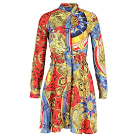 Moschino-Moschino Roman Vestido de manga larga con estampado de pañuelo en seda multicolor-Multicolor