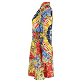 Moschino-Abito Moschino Roman Scarf stampato a maniche lunghe in seta multicolor-Multicolore