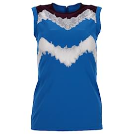 Valentino Garavani-Valentino Lace-Trimmed Sleeveless Top in Blue Polyamide-Blue