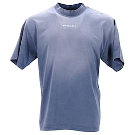 Balenciaga-Balenciaga Faded Logo T-shirt in Blue Cotton-Blue,Light blue