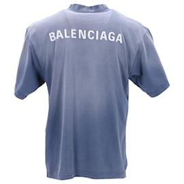 Balenciaga-Balenciaga Faded Logo T-shirt in Blue Cotton-Blue,Light blue