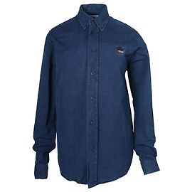 Kenzo Button Front Long Sleeve Shirt in Blue Cotton Denim   Blue