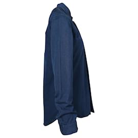 Kenzo-Camisa Kenzo de manga comprida com botão frontal em jeans de algodão azul-Azul