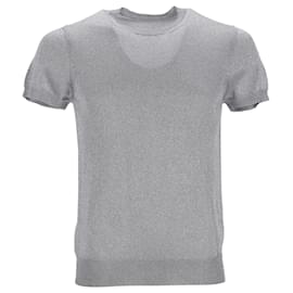 Dsquared2-Dsquared2 Metallisches Rippstrick-T-Shirt aus silbernem Polyester-Silber,Metallisch