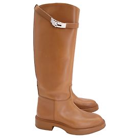 Botas de equitação Hermès Variation em couro de bezerro marrom Couro Marrom Bege