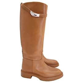 Hermès-Hermès Variation Riding Boots in Brown Calfskin Leather-Brown,Beige
