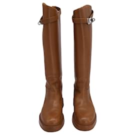 Hermès-Hermès Variation Riding Boots in Brown Calfskin Leather-Brown,Beige