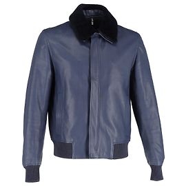 Christian Dior Dior Fur Collar Jacket in Navy Blue Leather Blue Navy blue