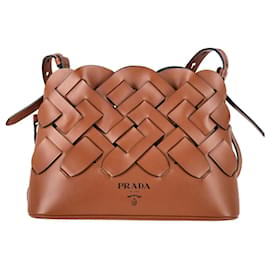 Prada-Prada Tress Crossbody Bag in Brown Vitello Intreccio Leather-Brown