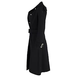Dolce & Gabbana-Dolce & Gabbana Abrigo con botonadura forrada y cinturón en lana negra-Negro