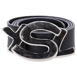 Cinto com fivela com logotipo Saint Laurent Paris YSL em couro preto Preto