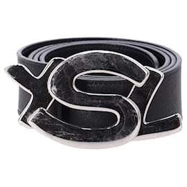 Saint Laurent-Cintura con fibbia logo YSL Saint Laurent Paris in pelle nera-Nero