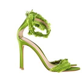 Gianvito Rossi-Gianvito Rossi Sandali Portofino con frange in raso verde-Verde