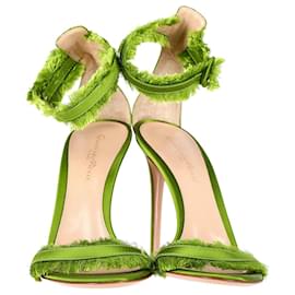 Gianvito Rossi-Gianvito Rossi Portofino Fringe-Trimmed Sandals in Green Satin-Green