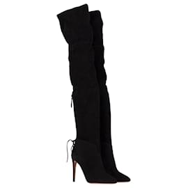 Aquazzura-Aquazzura Giselle Over-The-Knee Boots in Black Suede-Black