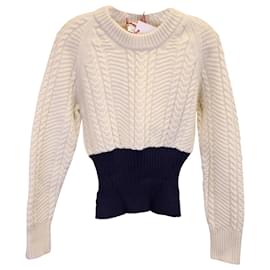 Alexander Mcqueen-Alexander McQueen Bi-Color Cable-Knit Sweater in Cream Wool-White,Cream
